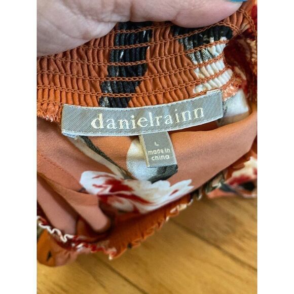 Daniel Rainn Women's Orange Floral Sleeveless Keyhole Back High Neck Blouse Sz L - Picture 7 of 8